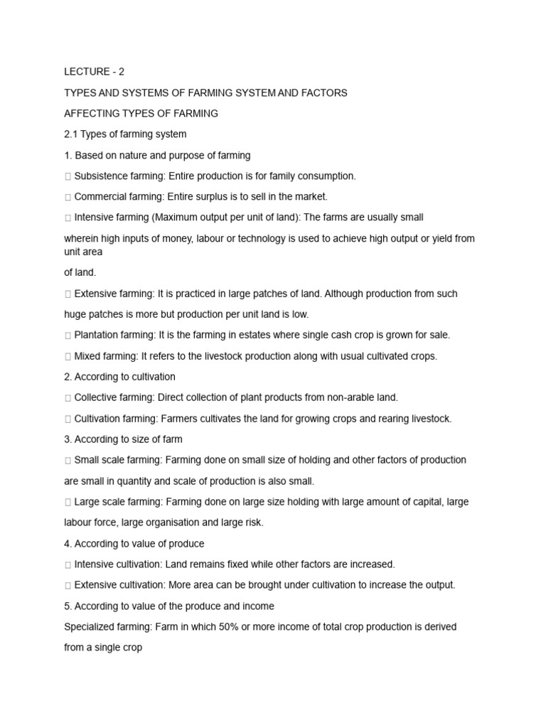 Types of Farming Systems Explained | PDF | Agriculture | Intensive Farming