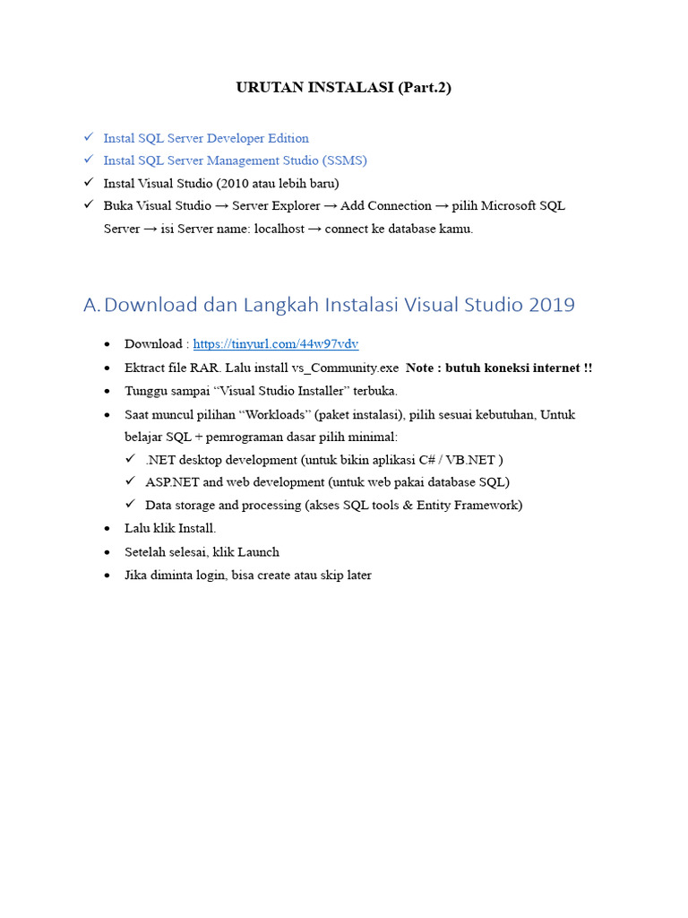 Instalasi SQL Server dan Visual Studio | PDF