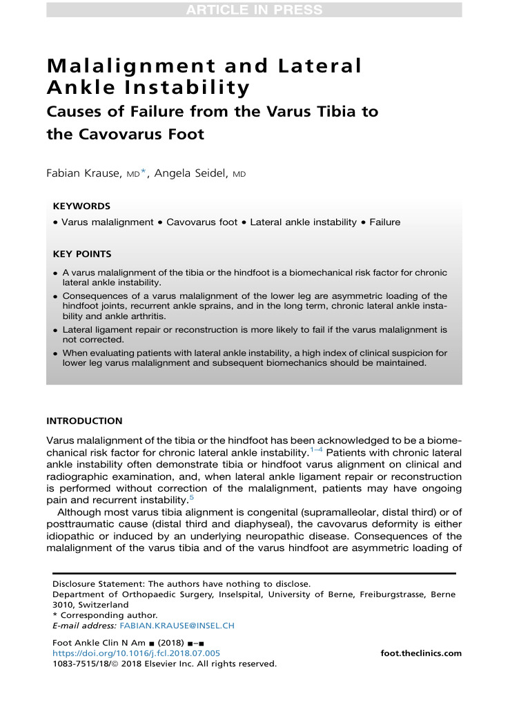 Malalignment and Lateral Ankle Instability Causes of Failure From The ...