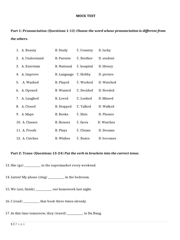 English Language Mock Test Guide | PDF