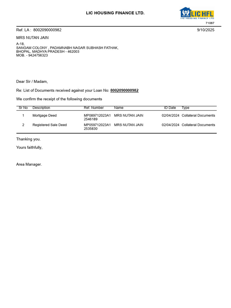 RPT Doc Ack Letter | PDF