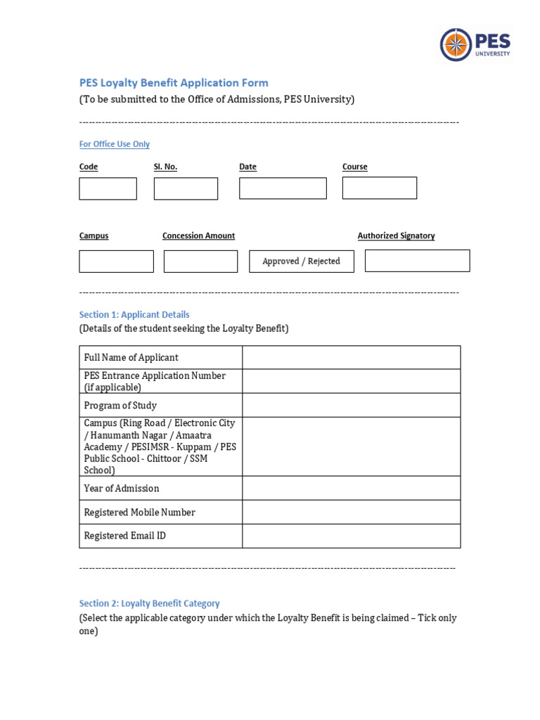 PES University Loyalty Benefit Application | PDF | Notary Public ...