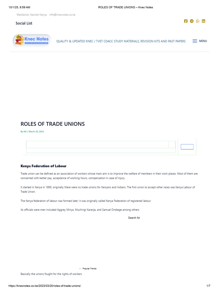 Roles of Trade Unions in Kenya | PDF | Kenya