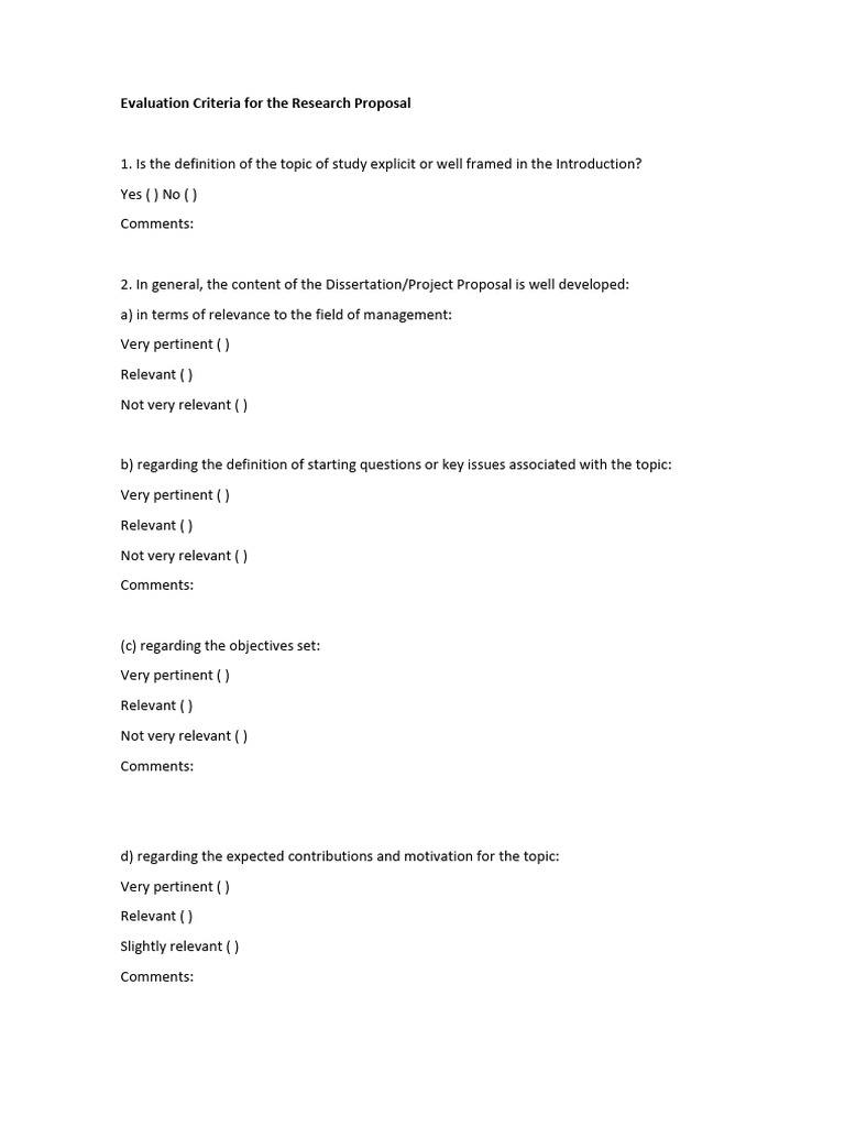 Research Proposal Evaluation Criteria | PDF | Methodology | Bibliography