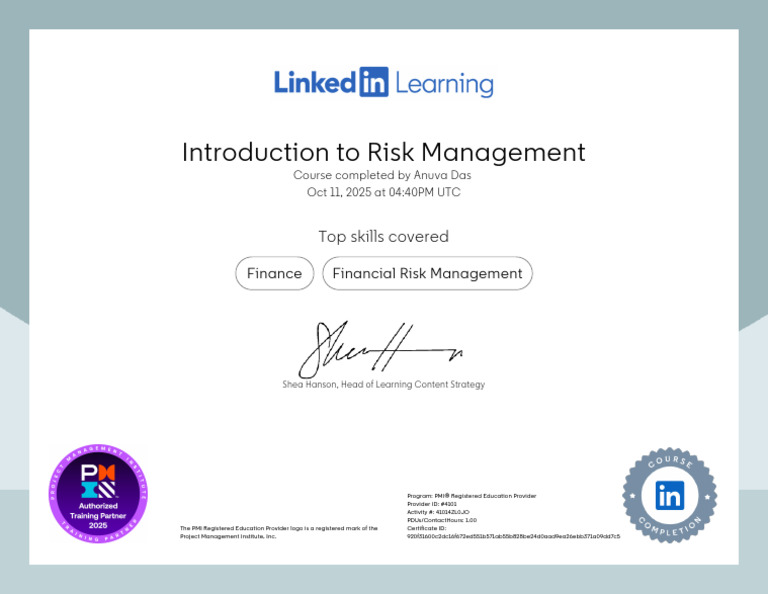 Financial Risk Management Course Completion | PDF