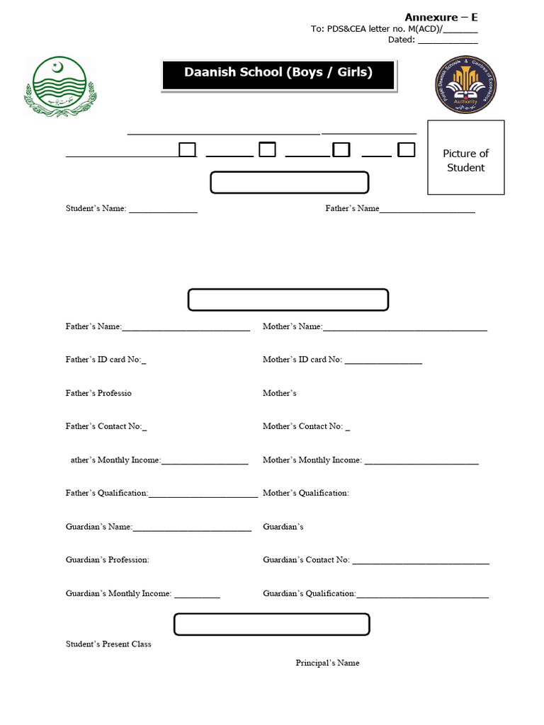 Daanish School Admission Form 2026 | PDF