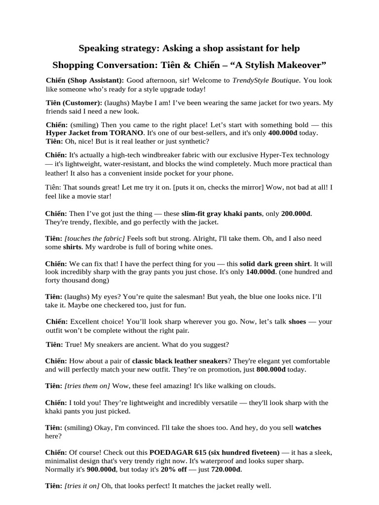Speaking Test | PDF | Clothing | Fashion