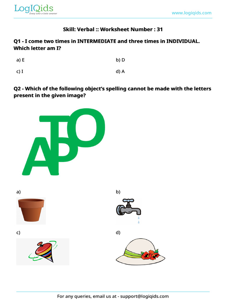 Worksheet (37) Logiqids Mental Ability Worksheet | PDF | Linguistics