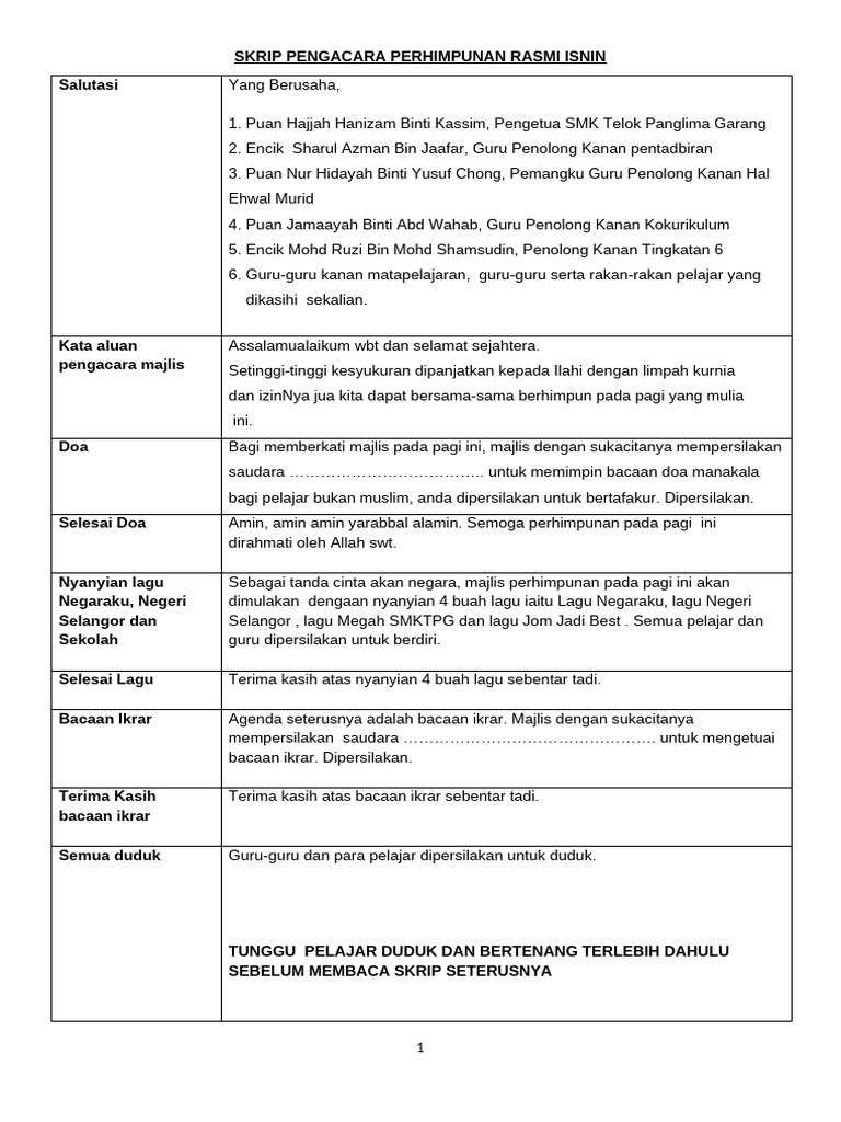 Teks Perhimpunan Rasmi Isnin | PDF