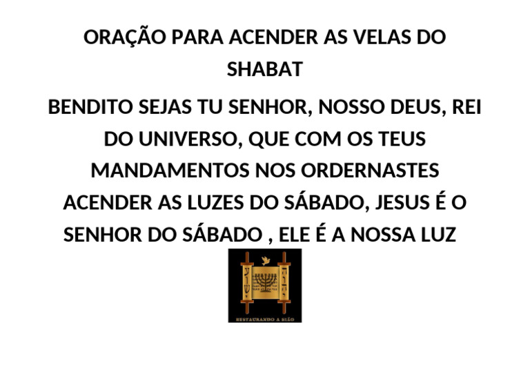 Oração para Acender Velas do Shabat | PDF