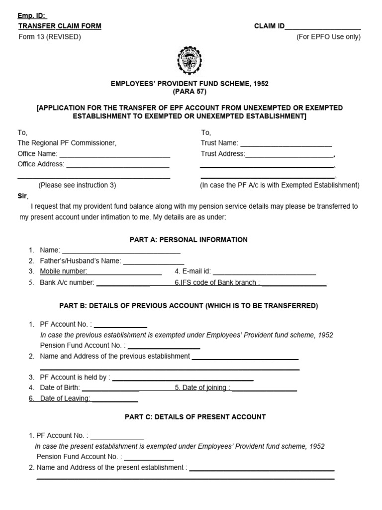 PF Transfer Form No. 13 | PDF