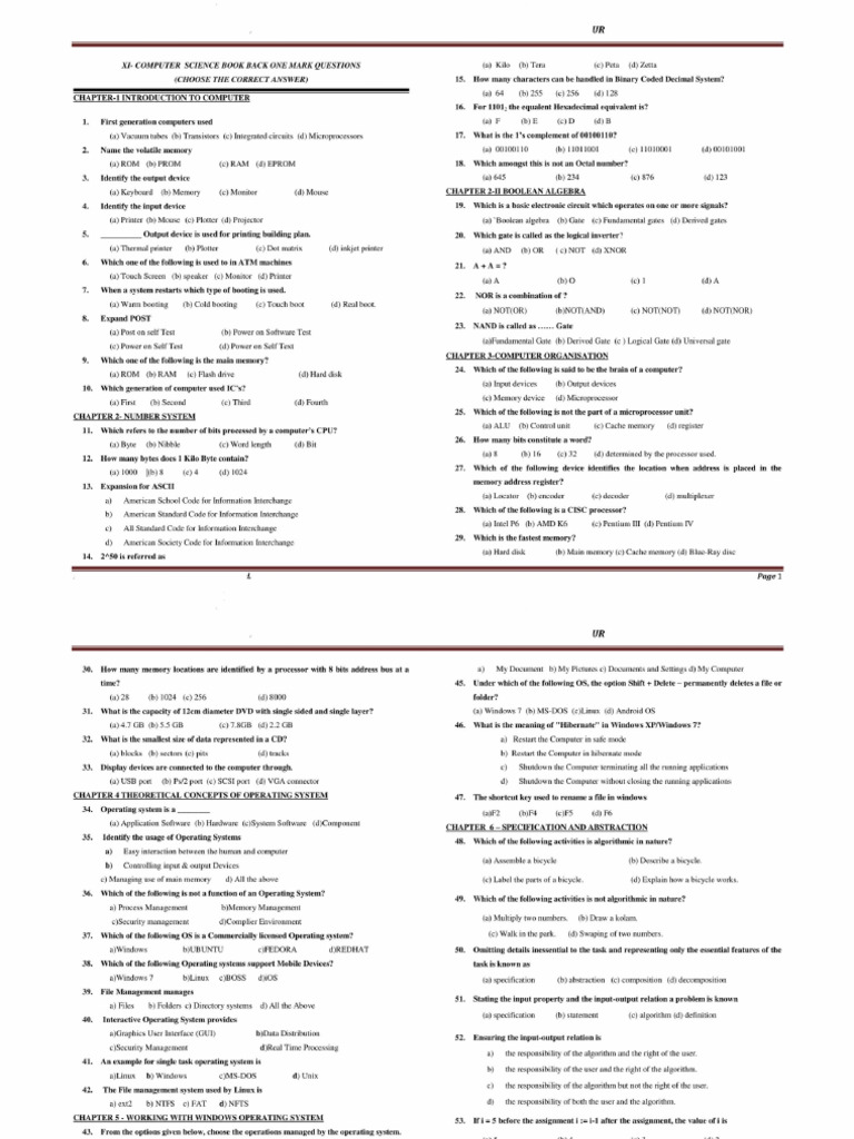 11th Science Cs One Mark | PDF
