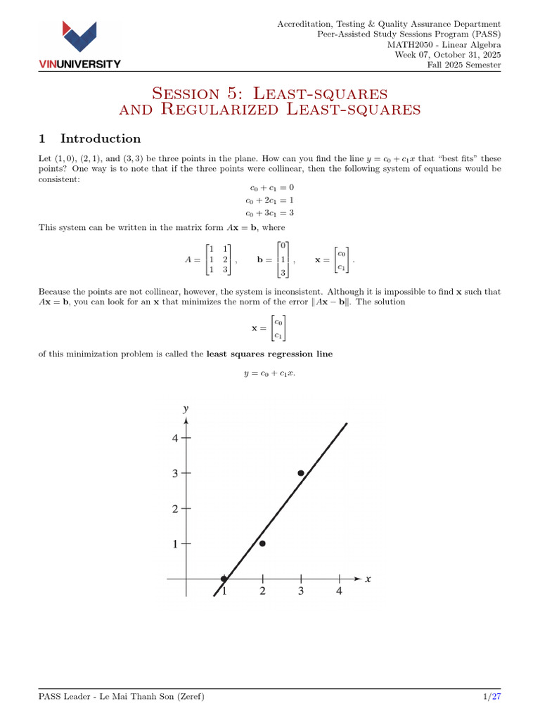 Pass Fall2025 Math2050 Week 7 | PDF | Ordinary Least Squares | Least ...