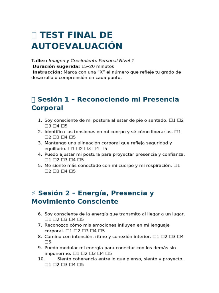Autoevaluación de Crecimiento Personal | PDF | Ciencias del ...