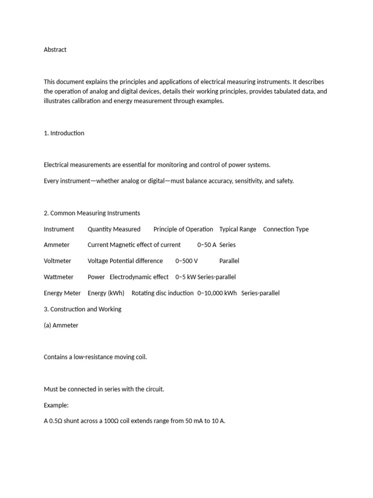 Electrical Measuring Instruments Guide | PDF | Electrical Engineering ...