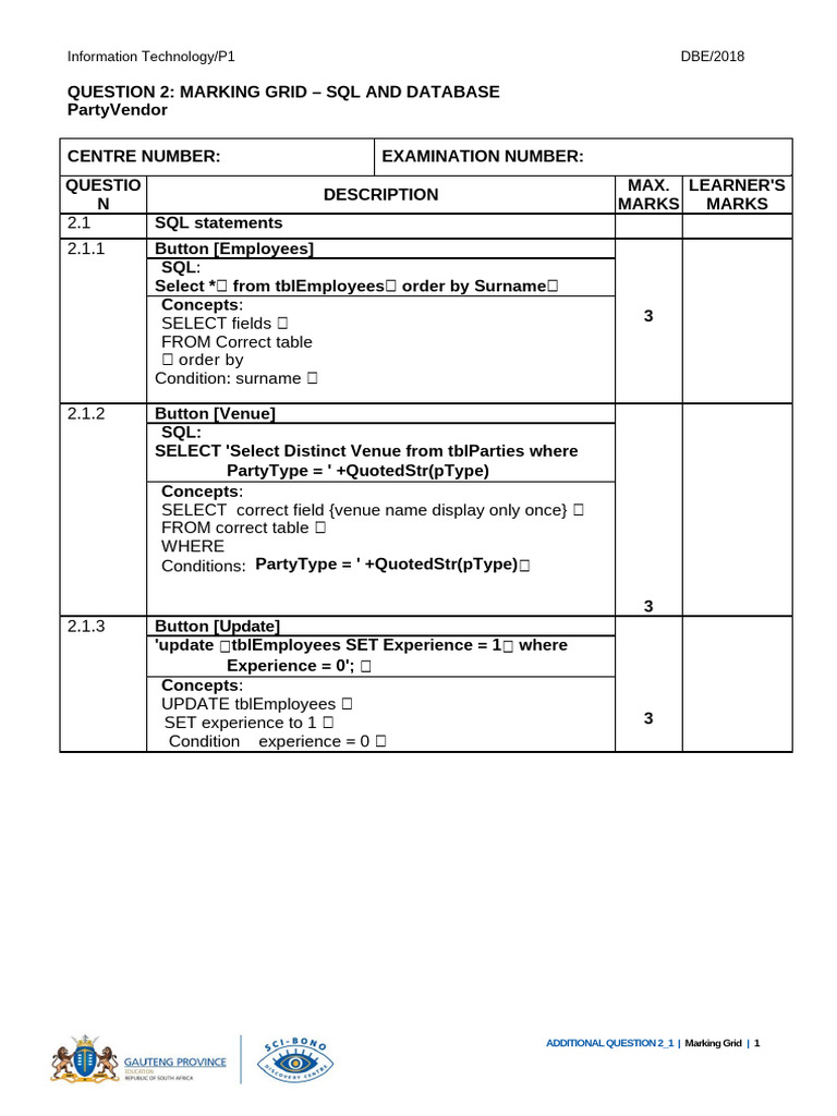SQL and Database Marking Grid Guide | PDF | Programming Paradigms ...