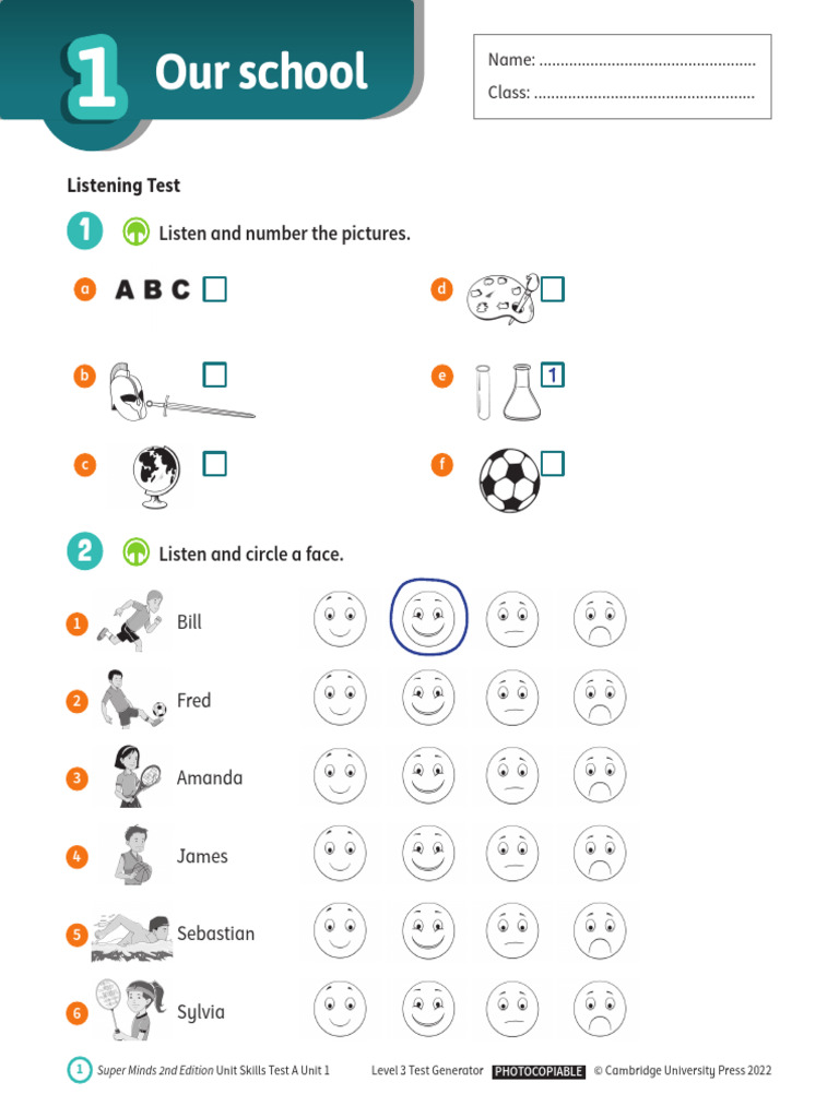 Super Minds Level 3 Unit 1 Skills Test | PDF