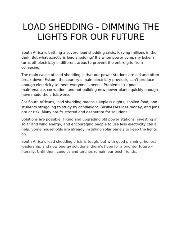 South Africa Is Battling A Severe Load Shedding Crisis | PDF