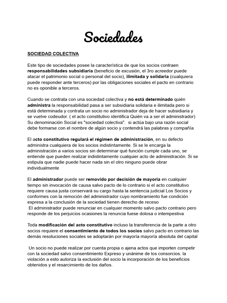 Tipos de Sociedades y Responsabilidades | PDF | Sociedad de ...