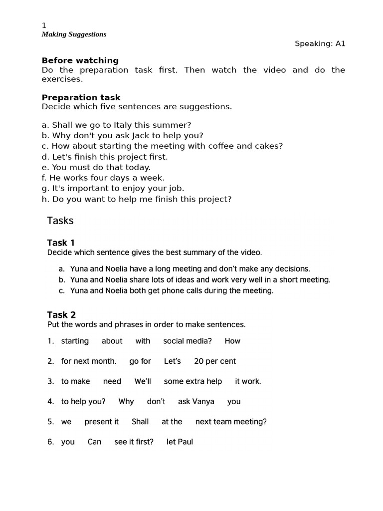 Making Suggestions Exercises | PDF