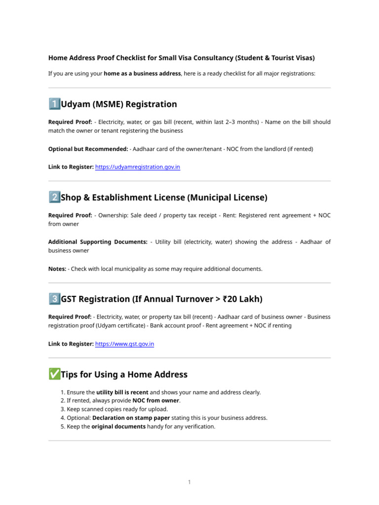 Home Address Proof Checklist | PDF