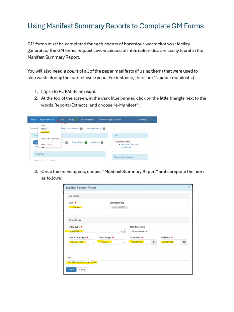 HW Using Manifest Summary Reports | PDF
