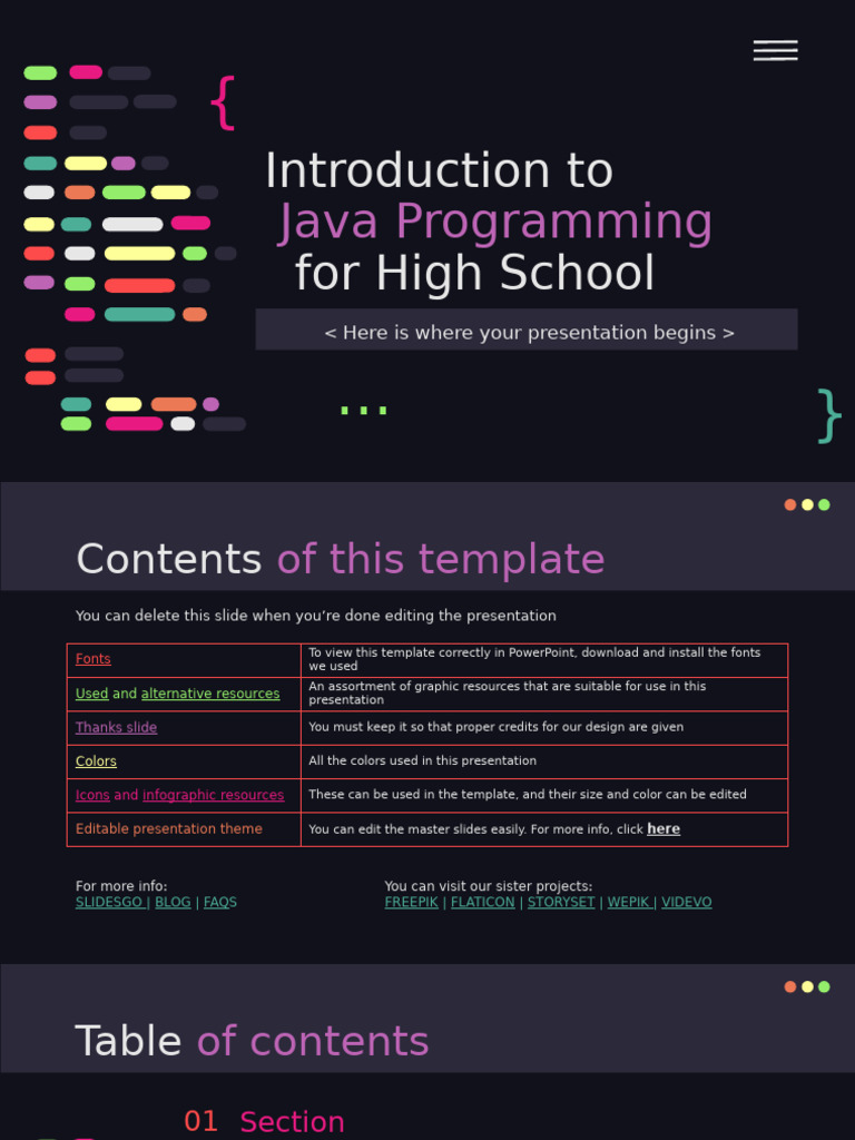 Introduction to Java Programming for High School by Slidesgo - نسخة | PDF