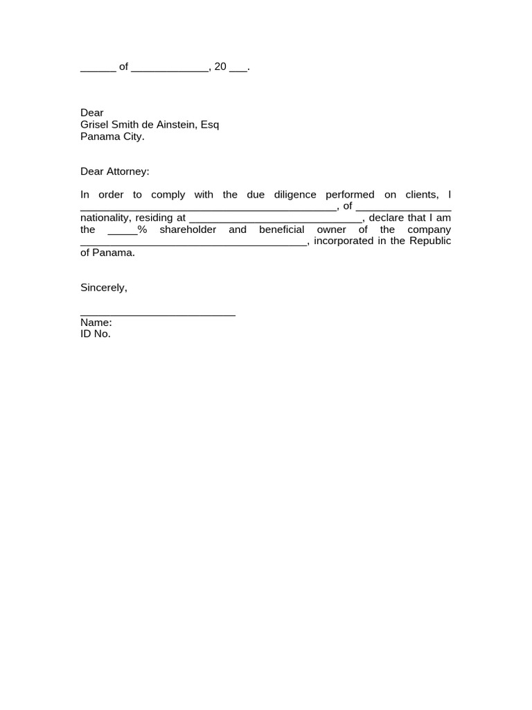 Panama Shareholder Declaration Form | PDF