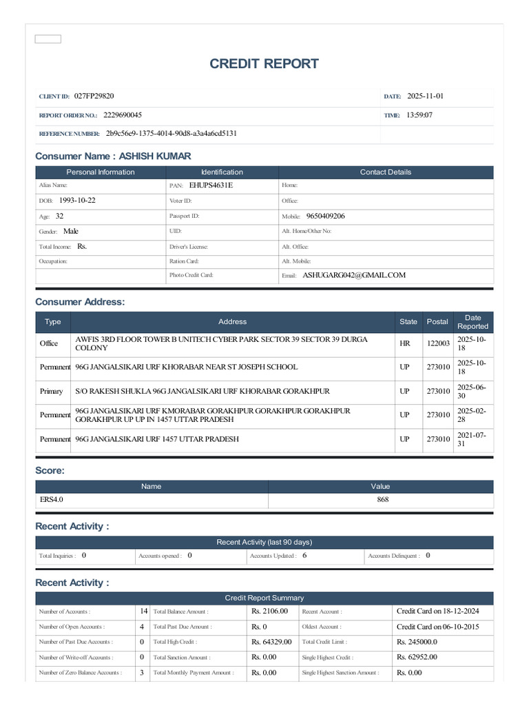 Consumer Credit Report Summary | PDF | Government And Personhood ...