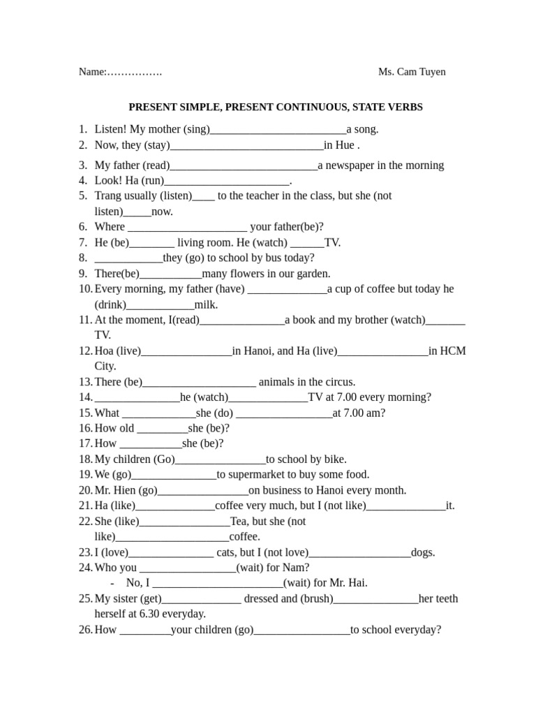 Present Simple & Continuous Exercises | PDF | Chess Openings | Chess