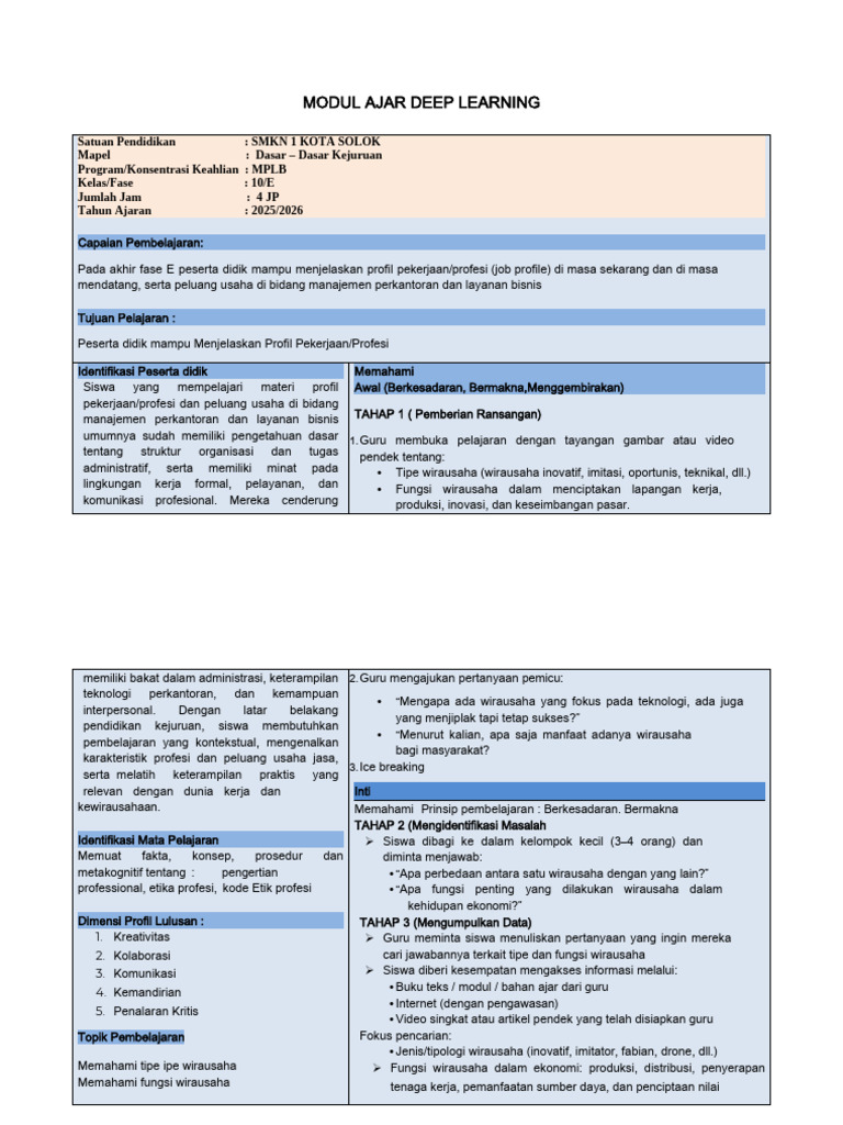 Modul Ajar Deep Learning SMKN 1 Solok | PDF