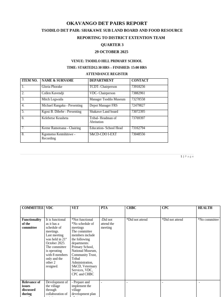 Tsodilo Development Committee Report | PDF