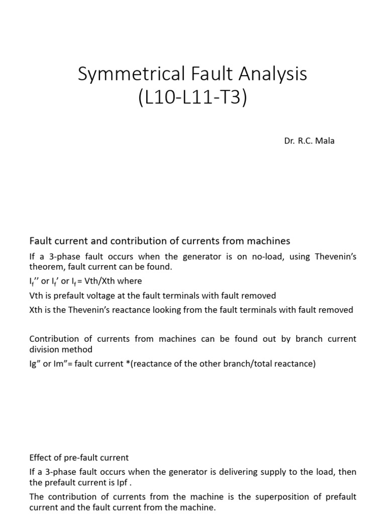 Symmetrical Fault Analysis (L10-L11-T3) : Dr. R.C. Mala | PDF