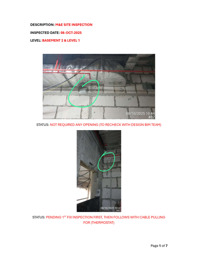 M&E Site Inspection Report Summary | PDF