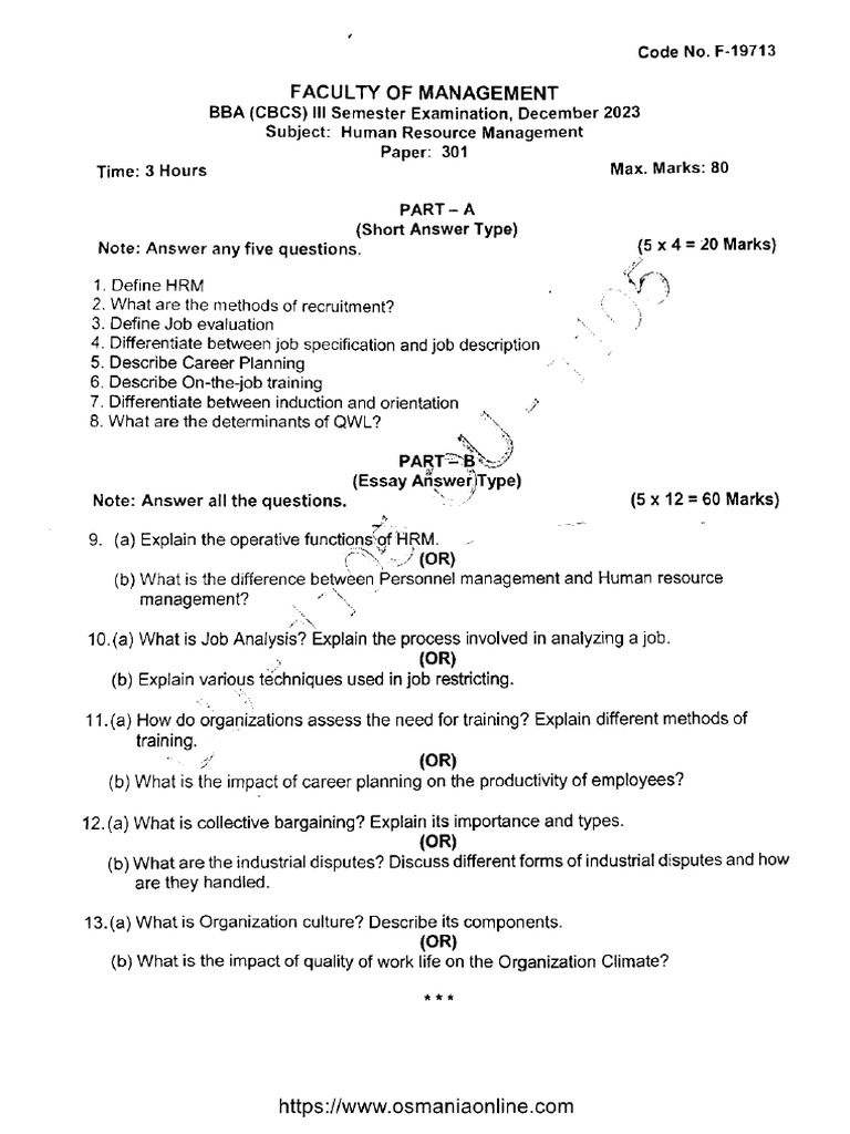 Bba 3 Sem Human Resource Management F 19713 Dec 2023 | PDF