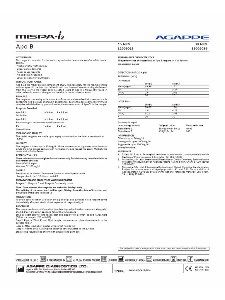 Apo B Quantitative Test Kit Overview | PDF | Low Density Lipoprotein ...