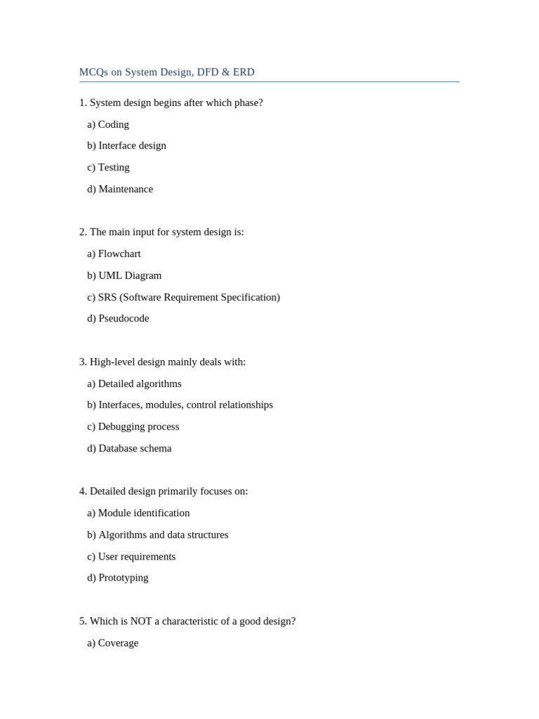 System Design, DFD & ERD MCQs | PDF | Information Technology Management ...