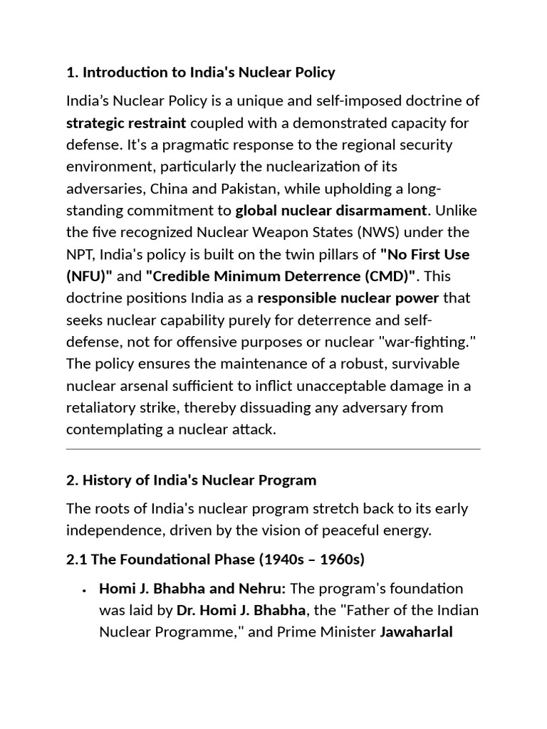 India's Nuclear Policy Overview | PDF | Treaty On The Non Proliferation ...