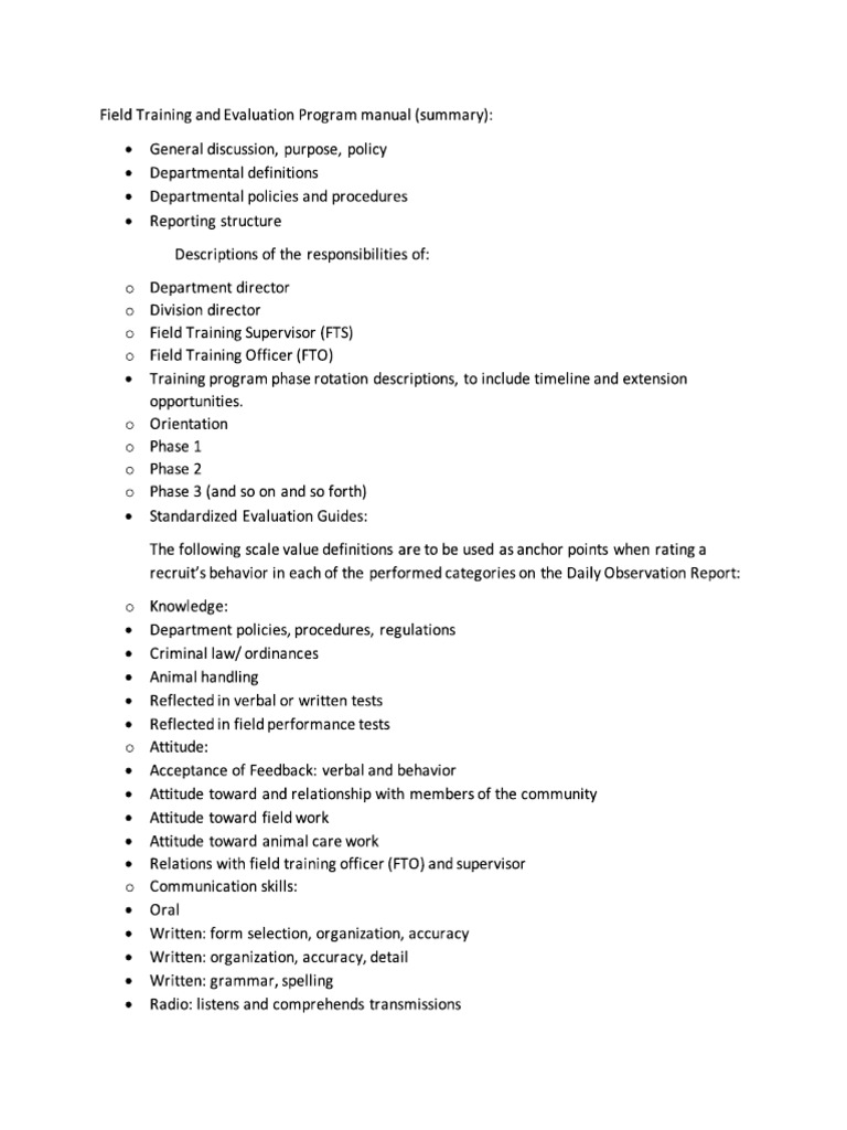 Field Training and Evaluation Program Manual Summary | PDF