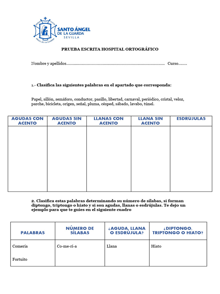 Prueba de Ortografía y Clasificación Lingüística | PDF | Voz humana ...