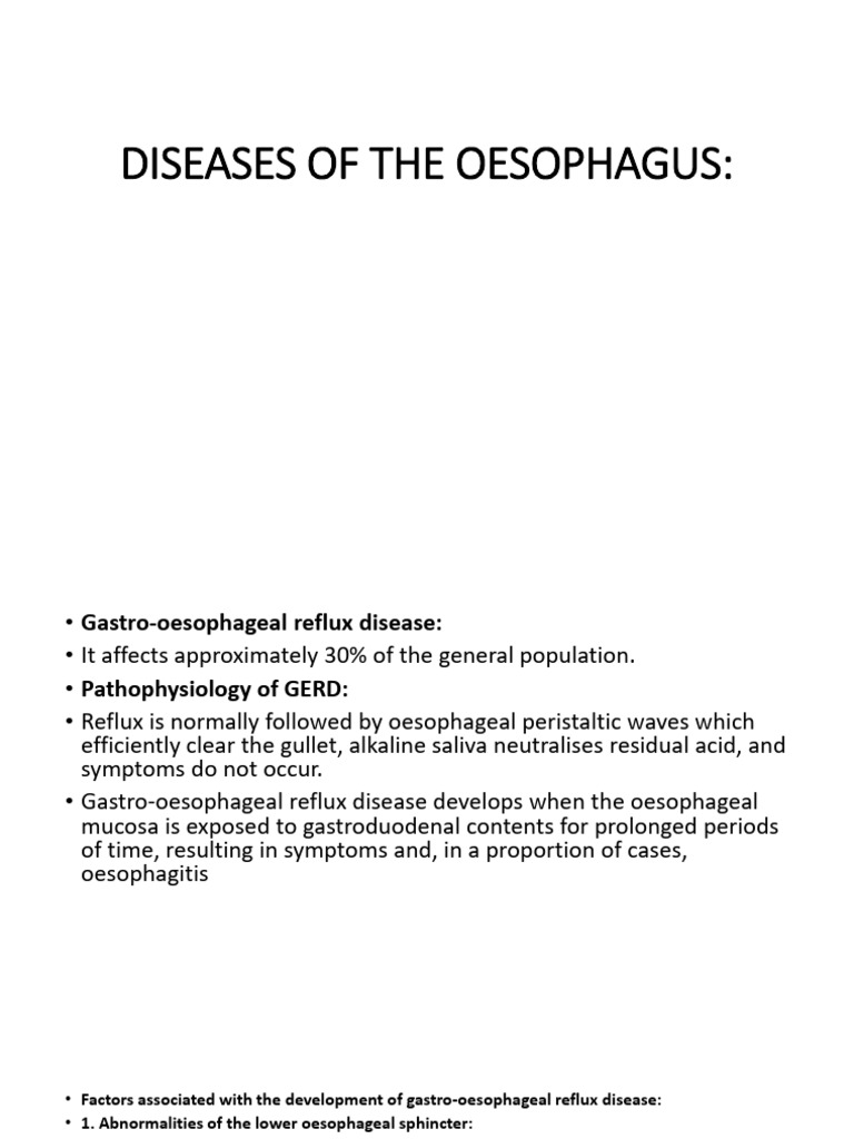Diseases of The Oesophagus | PDF | Gastroesophageal Reflux Disease ...