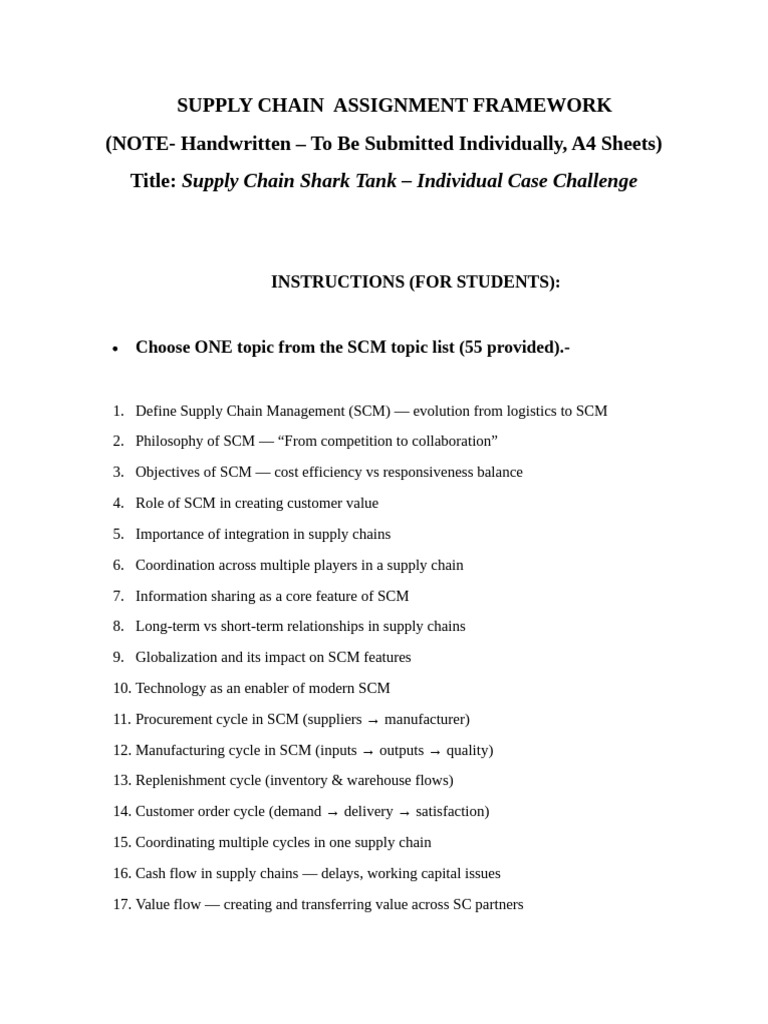 Supply Chain Shark Tank Assignment Guide | PDF | Supply Chain ...