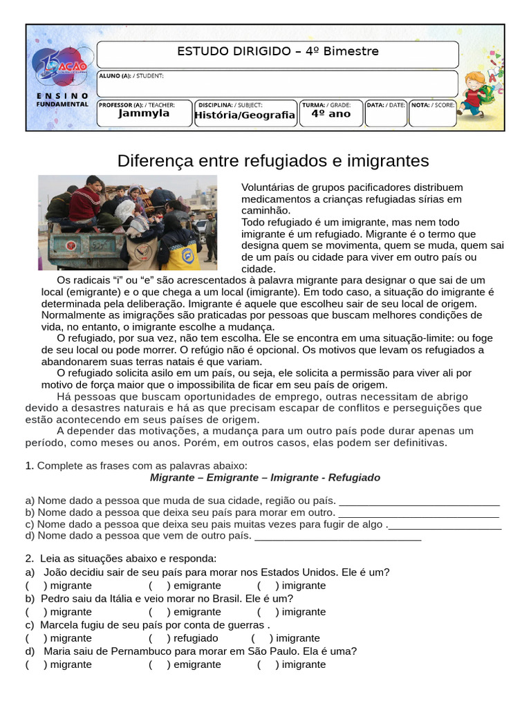 Diferenças entre Refugiados e Imigrantes | PDF | Imigração | Refugiado