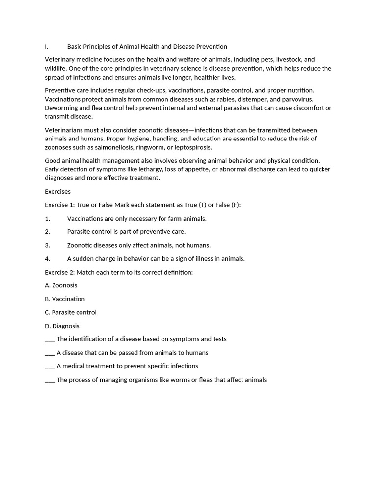 Animal Health & Disease Prevention Principles | PDF