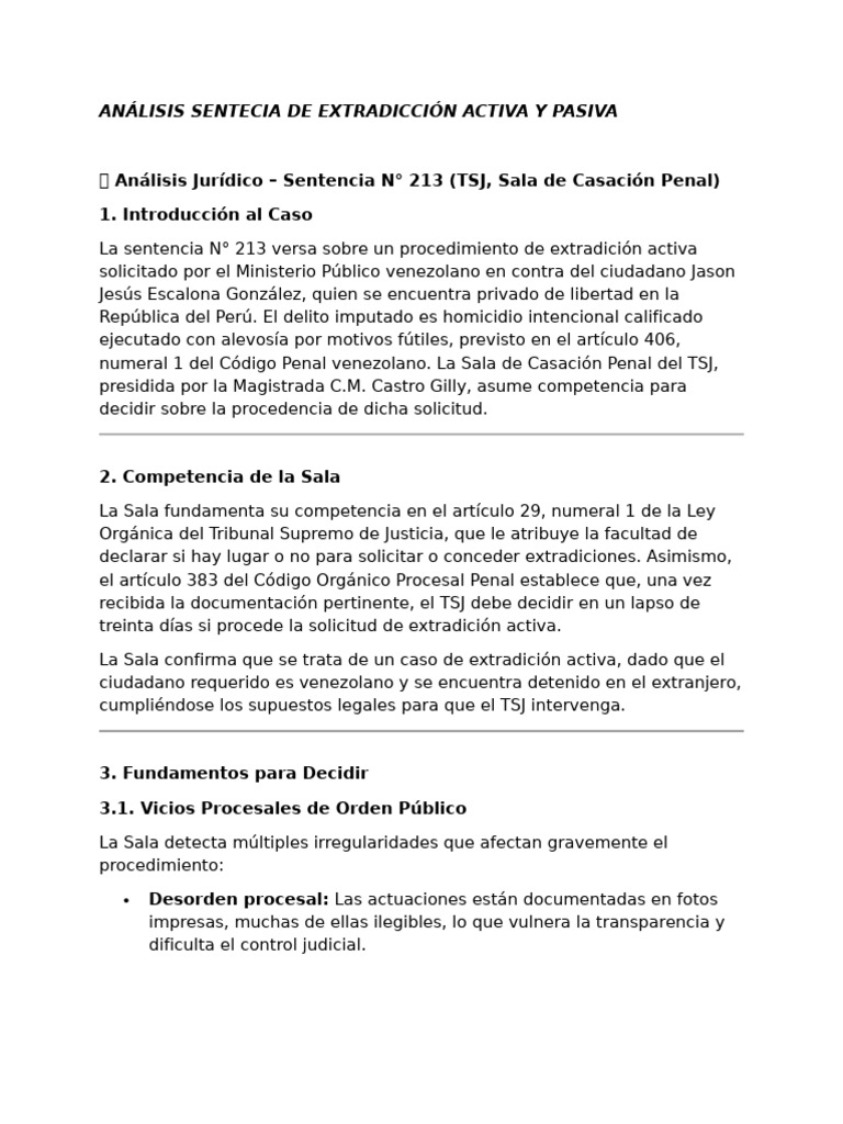 Análisis Sentecia de Extradicción Activa y Pasiva Ppii | PDF | Debido ...