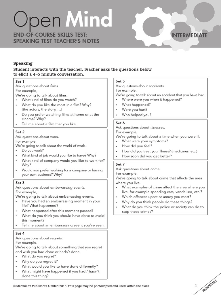 End-Of-Course Speaking Test Teacher's Notes | PDF