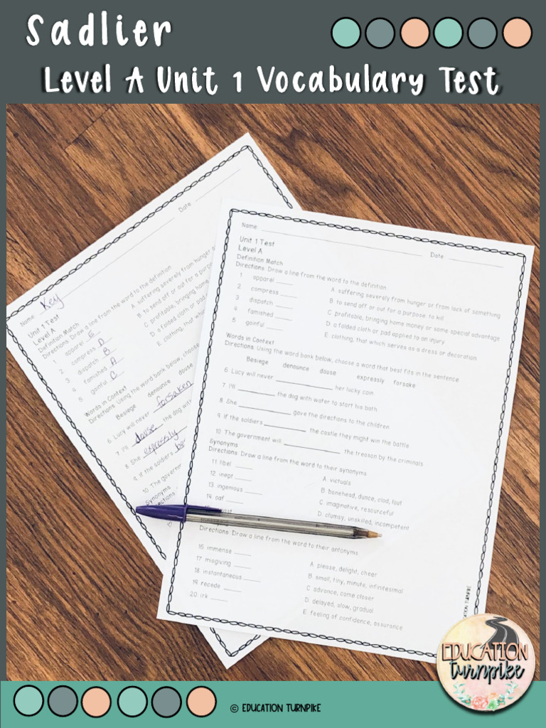 Level A Unit 1 Vocabulary Test: Education Turnpike | PDF