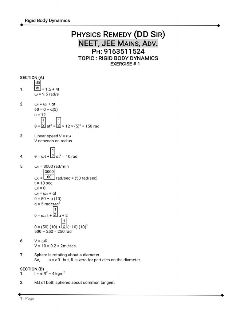 Rigid Body Dynamics - Exercise#soln | PDF