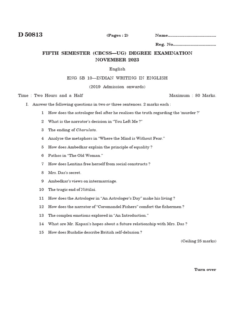2023 Eng 5b 10 - 50813 - Indian Writing in English | PDF
