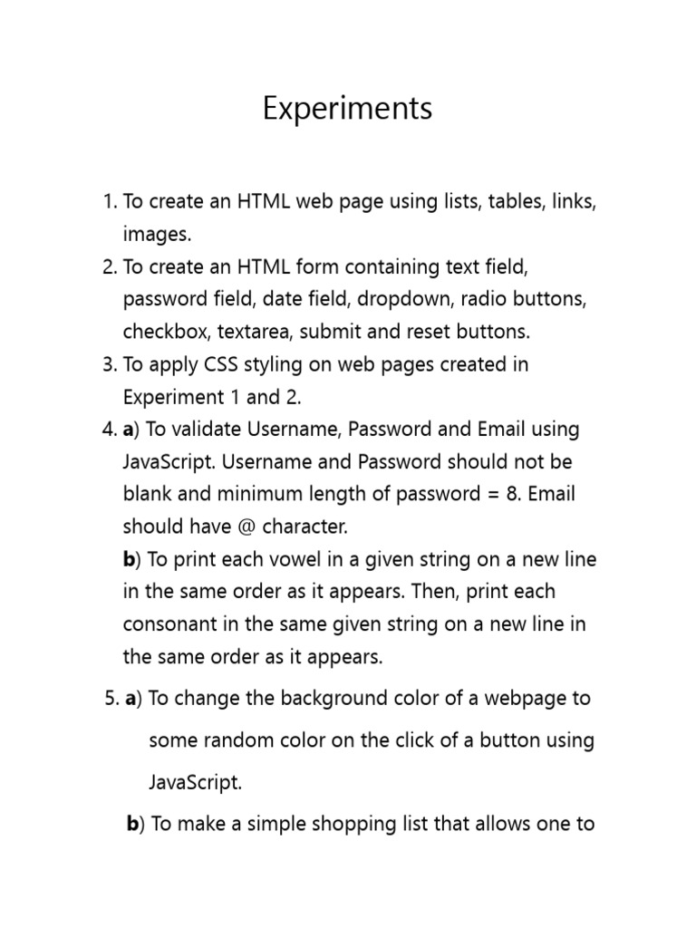 HTML, CSS, JavaScript, and React Experiments | PDF